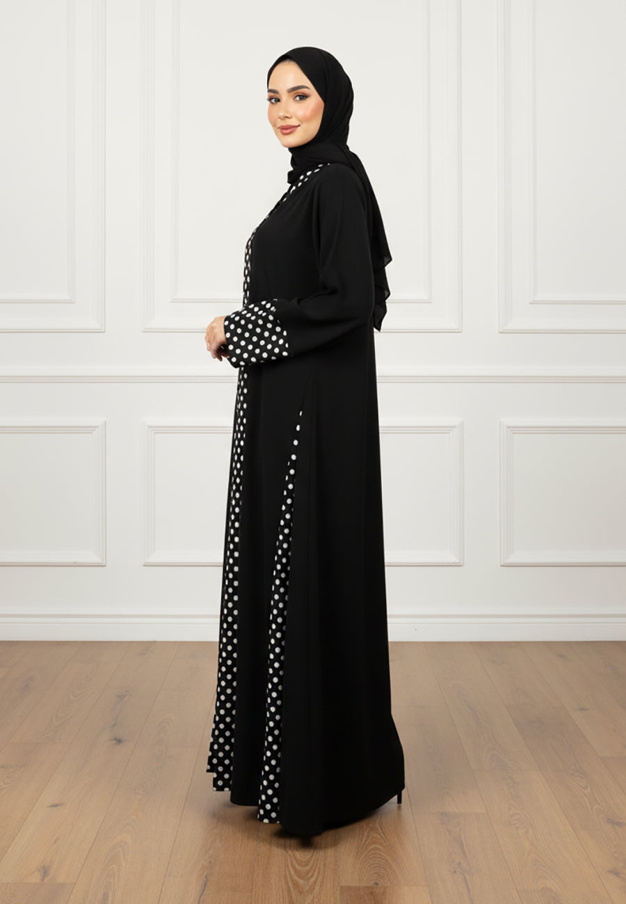 Modern-Classic:-Nida-Abaya-with-Contrast-Polka-Dot-Paneling-824