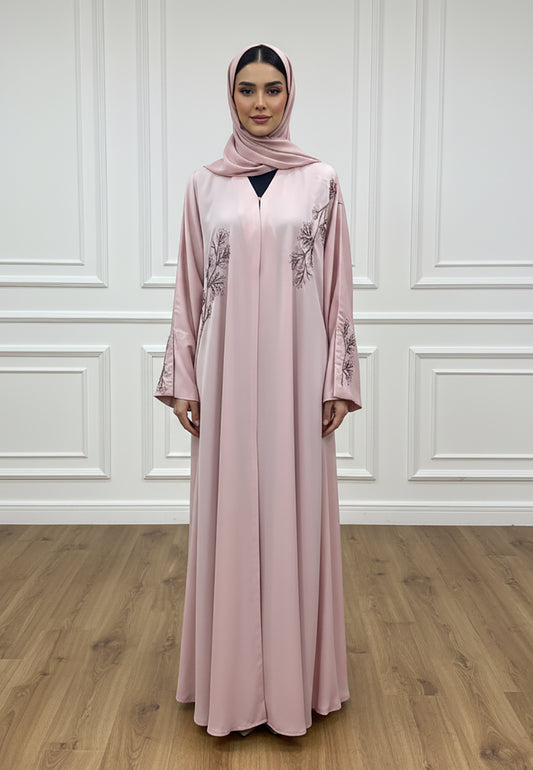 Serene-Blossom:-Premium-Blush-Pink-Nida-Abaya-with-Branch-Embroidery-825