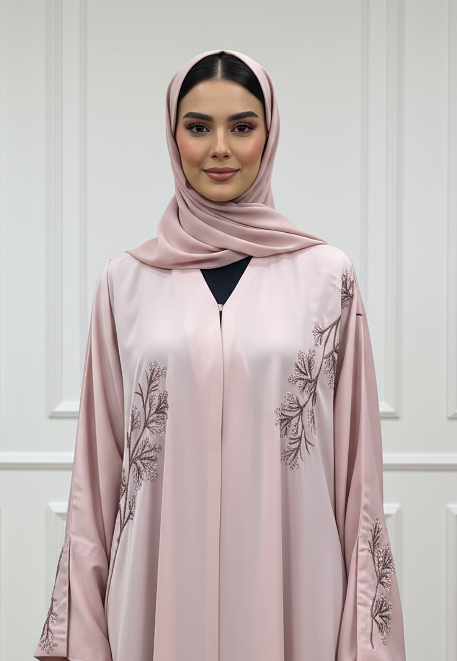 Serene-Blossom:-Premium-Blush-Pink-Nida-Abaya-with-Branch-Embroidery-825