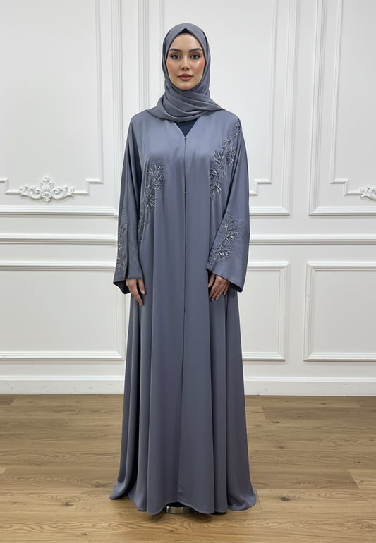 Midnight-Flora:-Premium-Nida-Abaya-with-Pastel-Vine-Embroidery-826