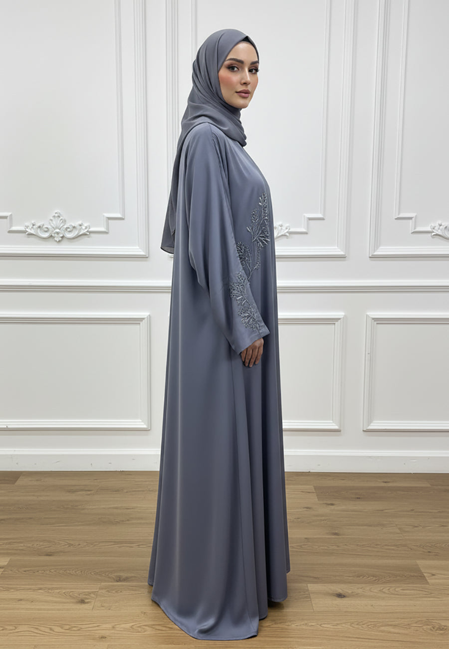 Midnight-Flora:-Premium-Nida-Abaya-with-Pastel-Vine-Embroidery-826