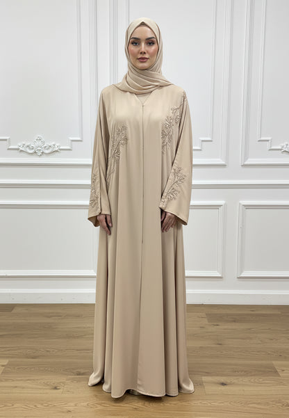 Champagne-Gold-Hand-Embroidered-Abaya-with-Floral-Beading-831