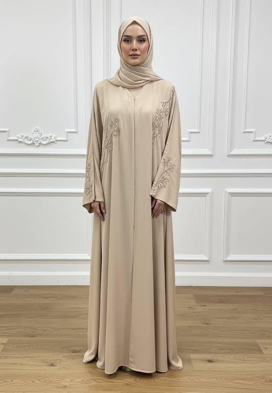 Champagne-Gold-Hand-Embroidered-Abaya-with-Floral-Beading-831