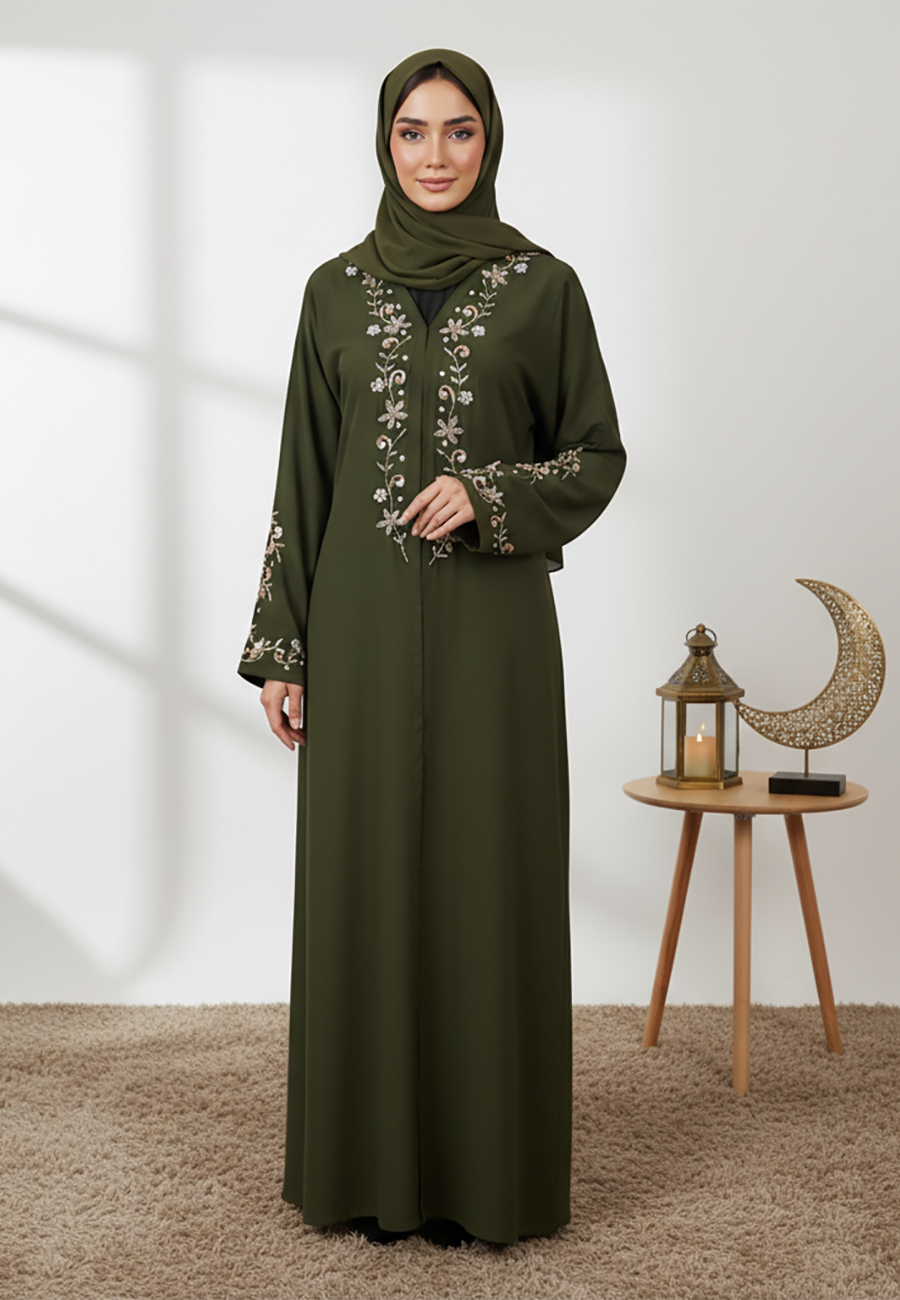 Exquisite-Green-beadwork-Abaya-Nida-Fabric-835