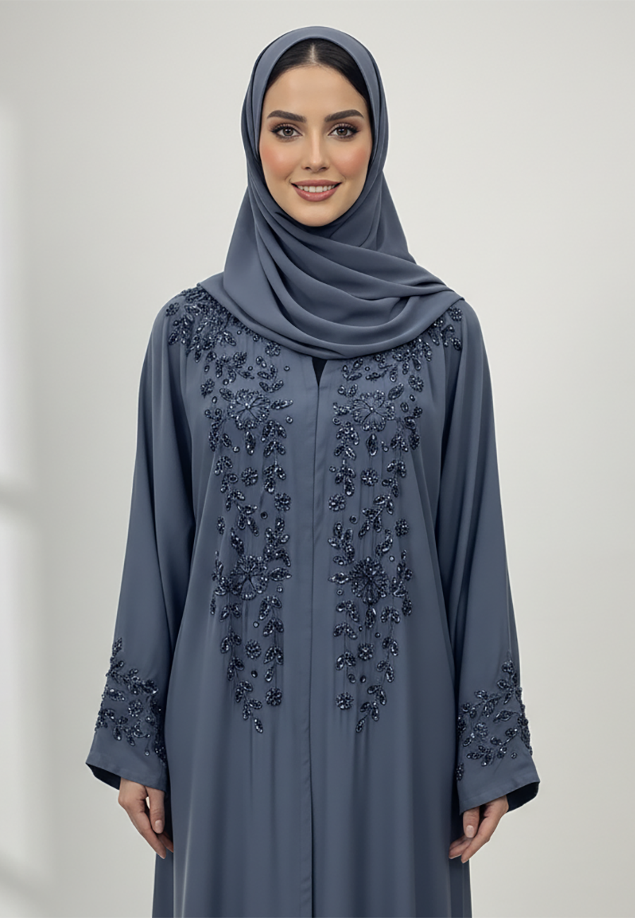 Lina-Crystal-Rain-&-Beaded-Neck-Abaya-854