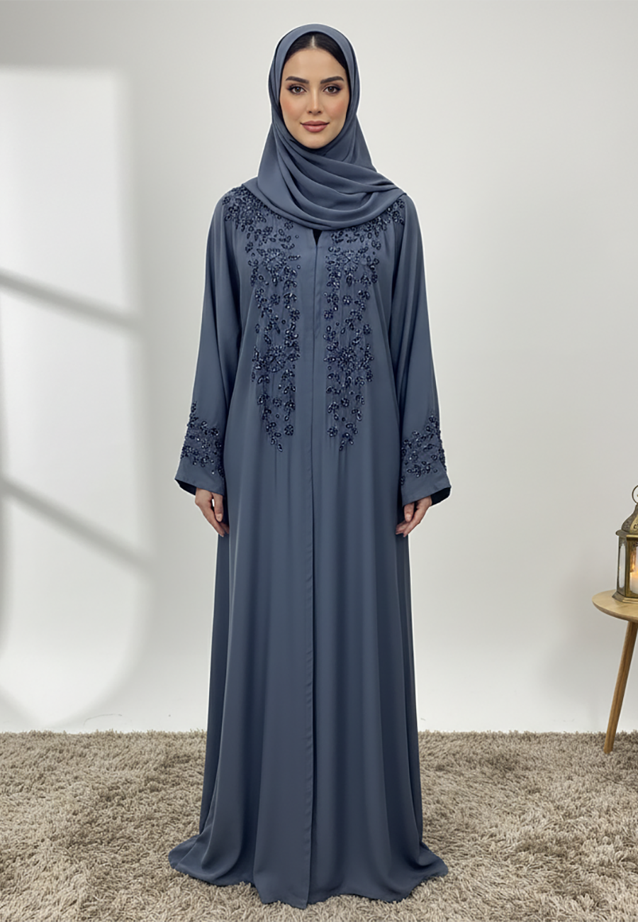 Lina-Crystal-Rain-&-Beaded-Neck-Abaya-854