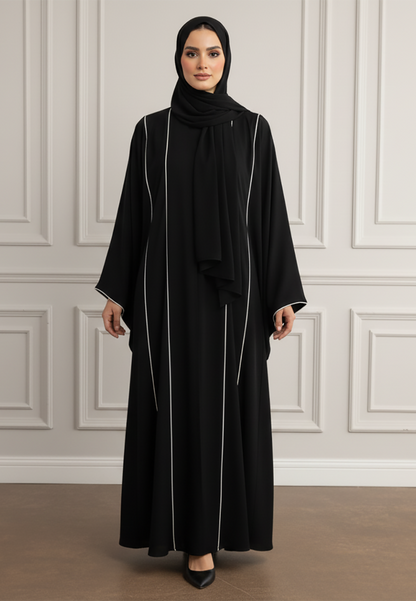 Yara-Linear-Contrast-Abaya|Premium-Nida-Fabric-862