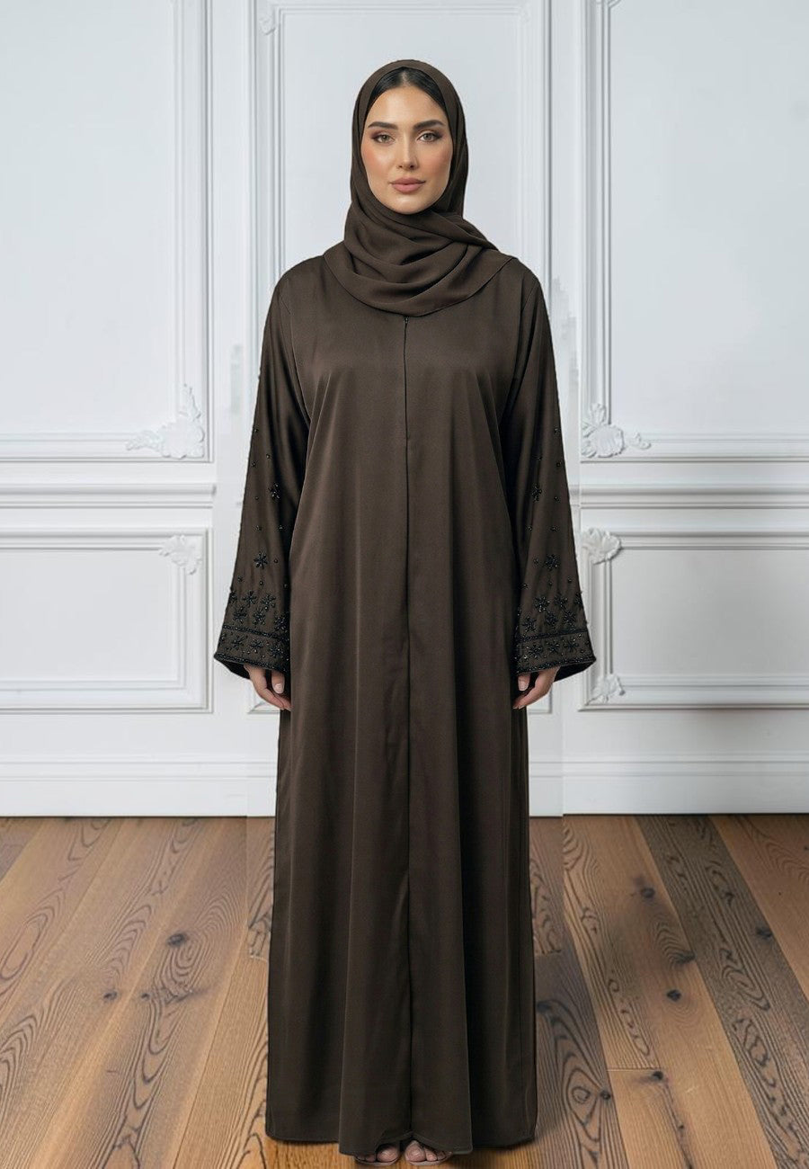 The-Serene-Espresso-Hand-Embellished-Abaya-|-Nida-Fabric-868
