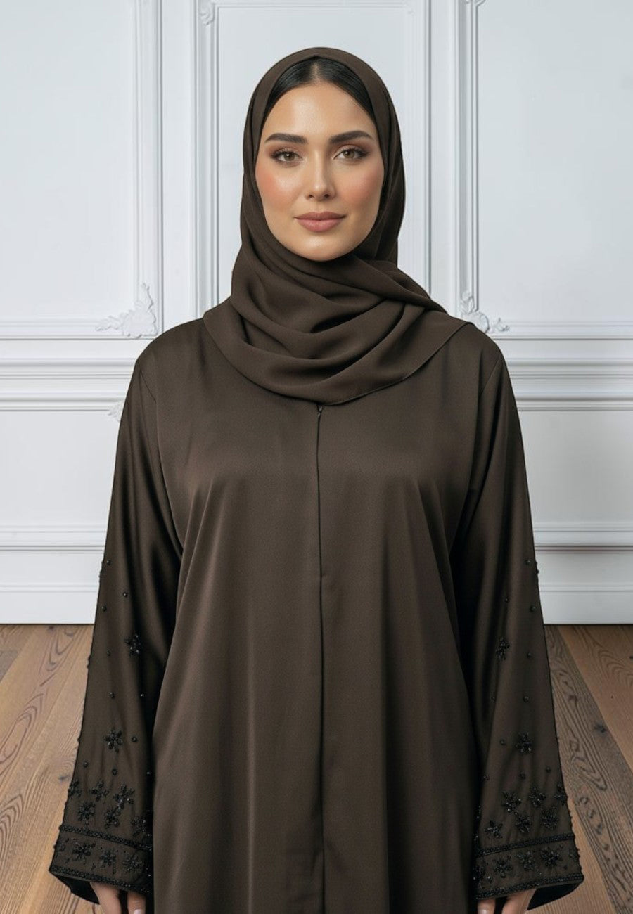 The-Serene-Espresso-Hand-Embellished-Abaya-|-Nida-Fabric-868