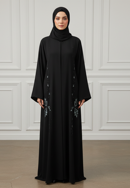 Elegant-Midnight-Black-Abaya-with-Emerald-Floral-Embroidery-876