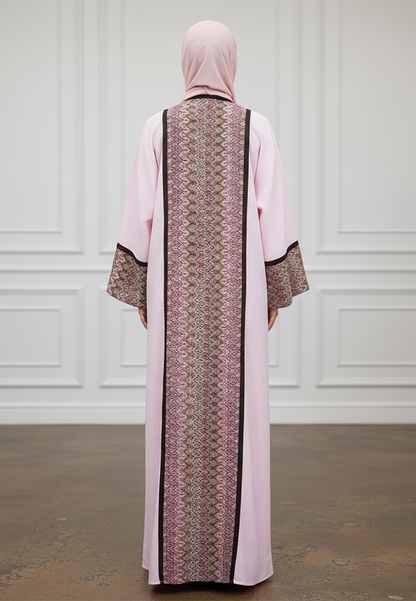 Elegant-Pastel-Pink-Abaya-with-Patterned-Cuffs-|-Linan-Fabric-878