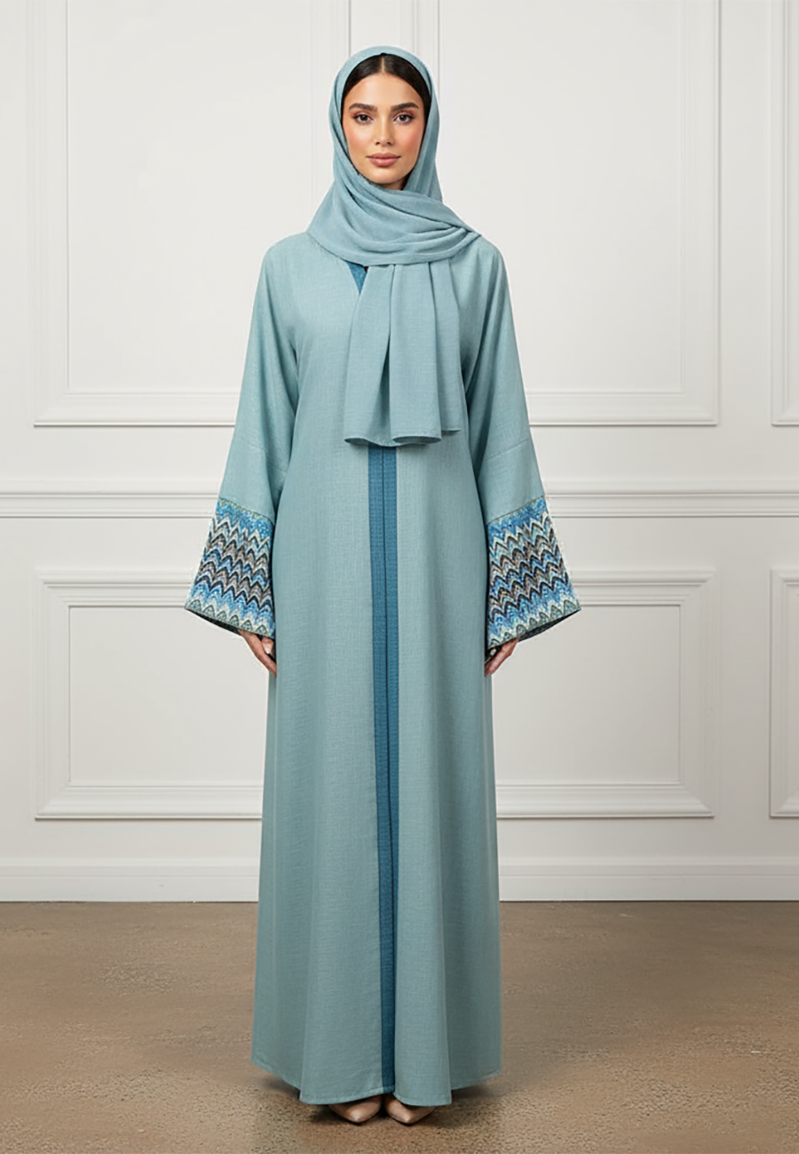 The-Azure-Chevron-Open-Abaya-Set-|-Linan-Fabric-879