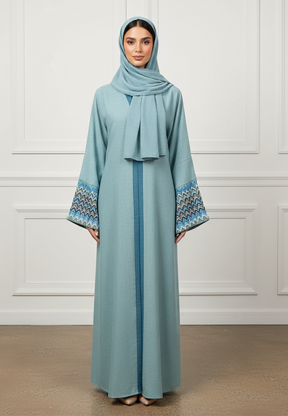 The-Azure-Chevron-Open-Abaya-Set-|-Linan-Fabric-879