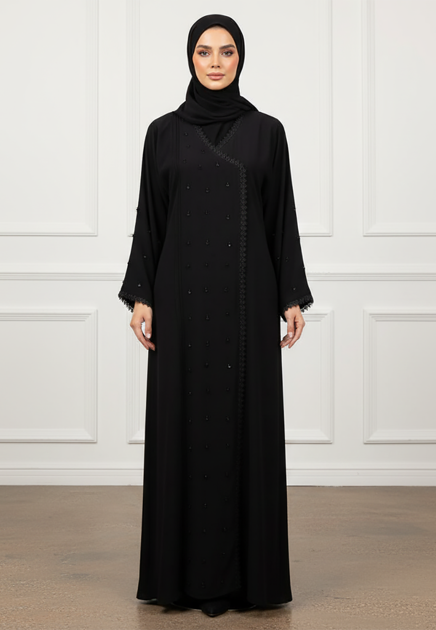 Fatima-Wrap-Style-Scattered-Bead-Abaya-|-Nida-Fabric-907