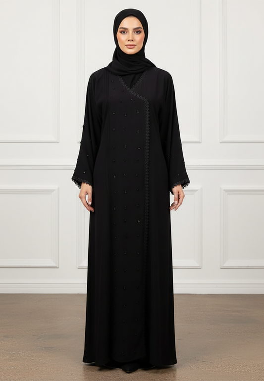 Fatima-Wrap-Style-Scattered-Bead-Abaya-|-Nida-Fabric-907