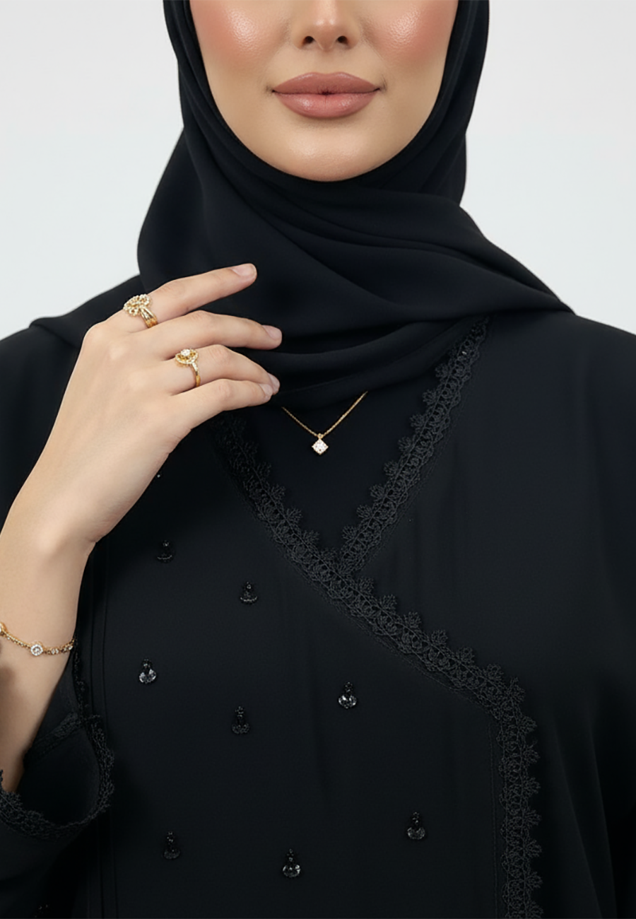 Fatima-Wrap-Style-Scattered-Bead-Abaya-|-Nida-Fabric-907