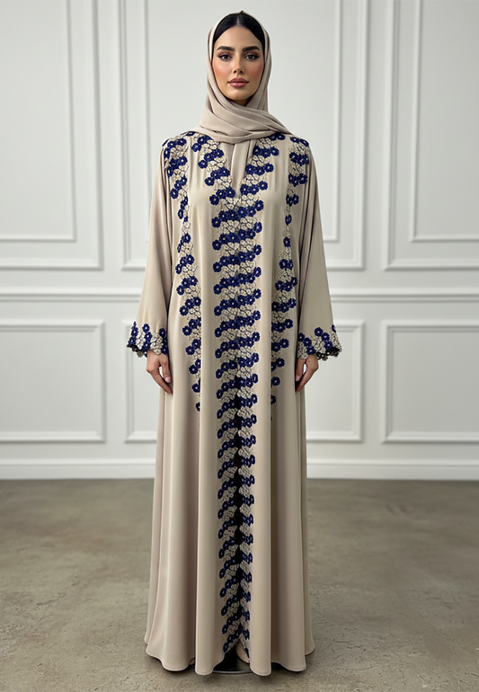 Farida-Contrast-Floral-Lace-Abaya-|-Nida-Fabric-909