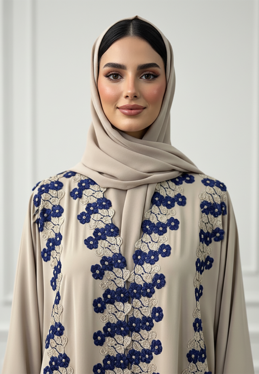 Farida-Contrast-Floral-Lace-Abaya-|-Nida-Fabric-909