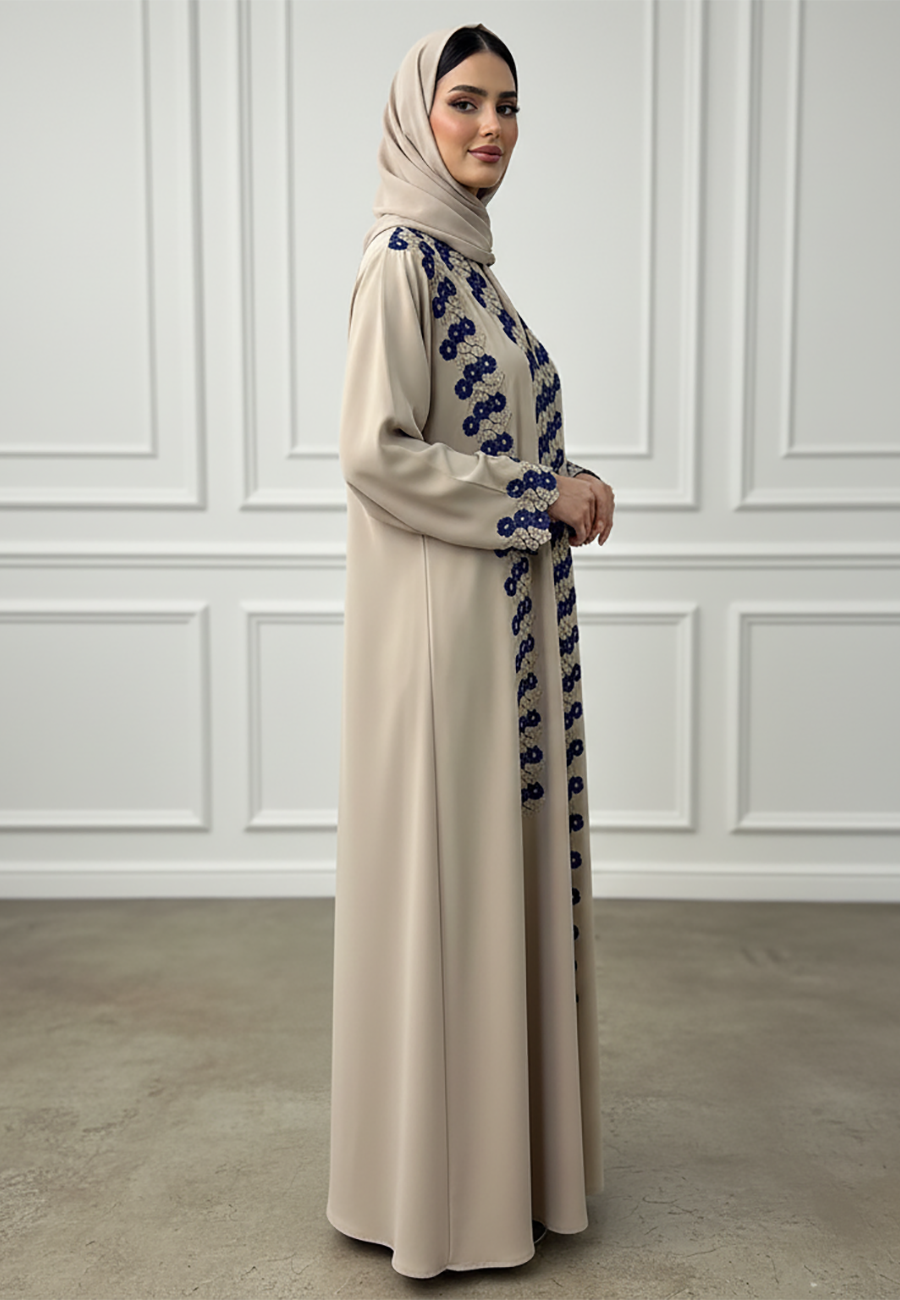 Farida-Contrast-Floral-Lace-Abaya-|-Nida-Fabric-909