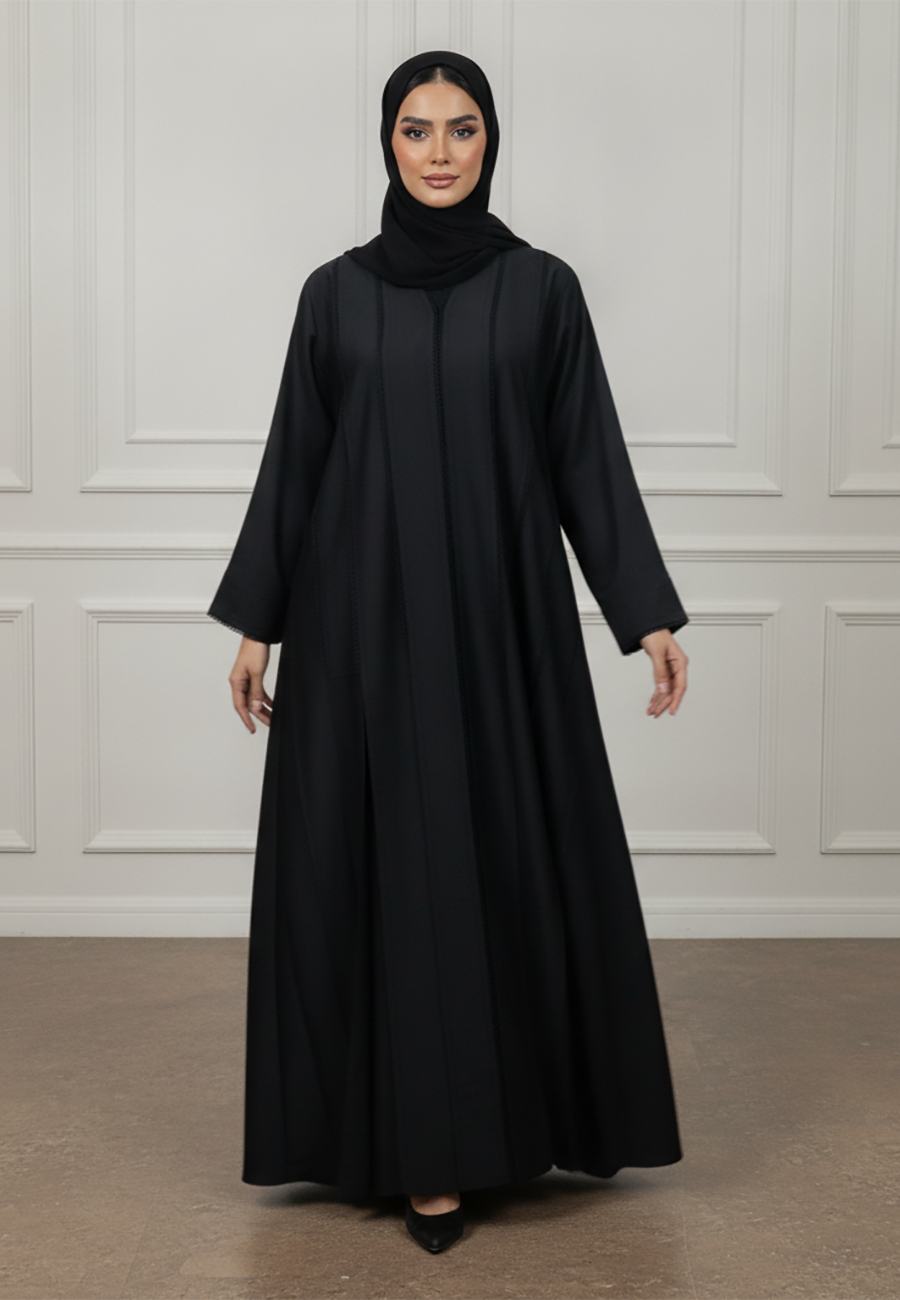 Textured-Panel-Abaya-|-Linen-Blend-Fabric-918