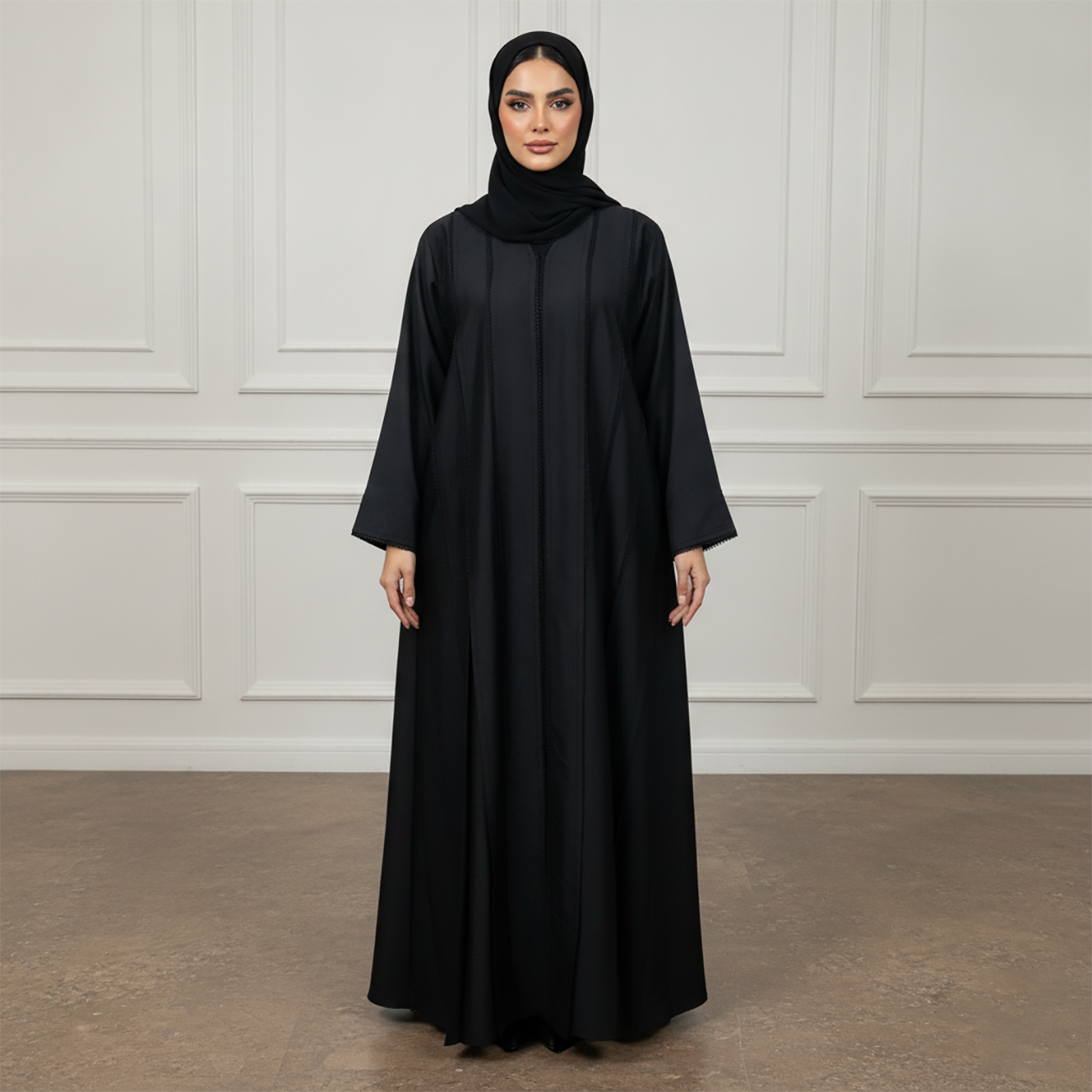 Textured-Panel-Abaya-|-Linen-Blend-Fabric-918