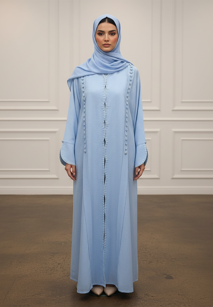 Button-Accent-Abaya-|Linen-Blend-Fabric-922