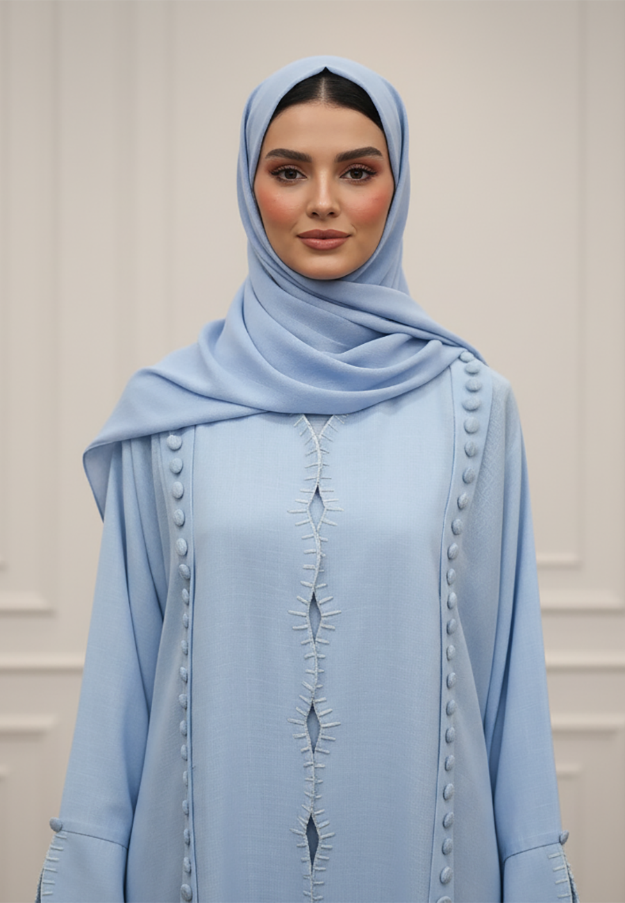 Button-Accent-Abaya-|Linen-Blend-Fabric-922