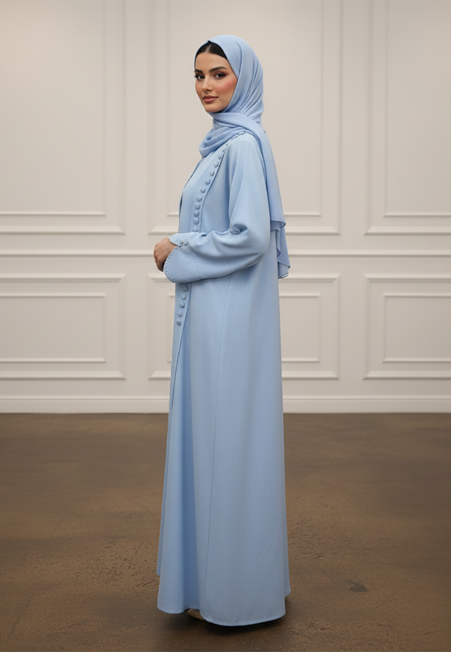 Button-Accent-Abaya-|Linen-Blend-Fabric-922