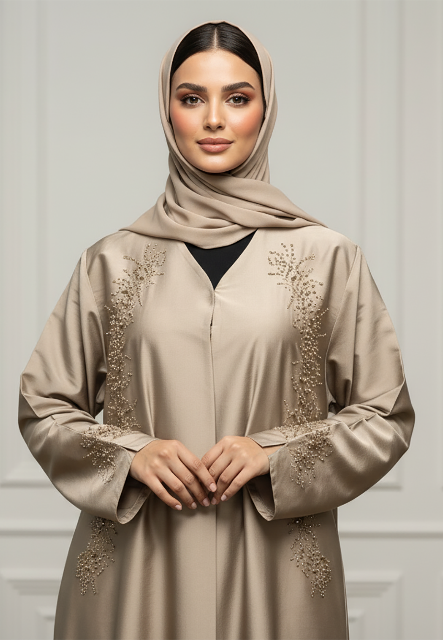 Hand-Beaded-Shimmer-Abaya-|-Silk-Blend-Fabric-924