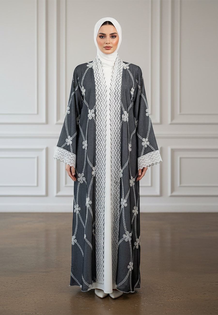 Lattice-Lace-Embroidered-Abaya-|-Linen-Blend-Fabric-926