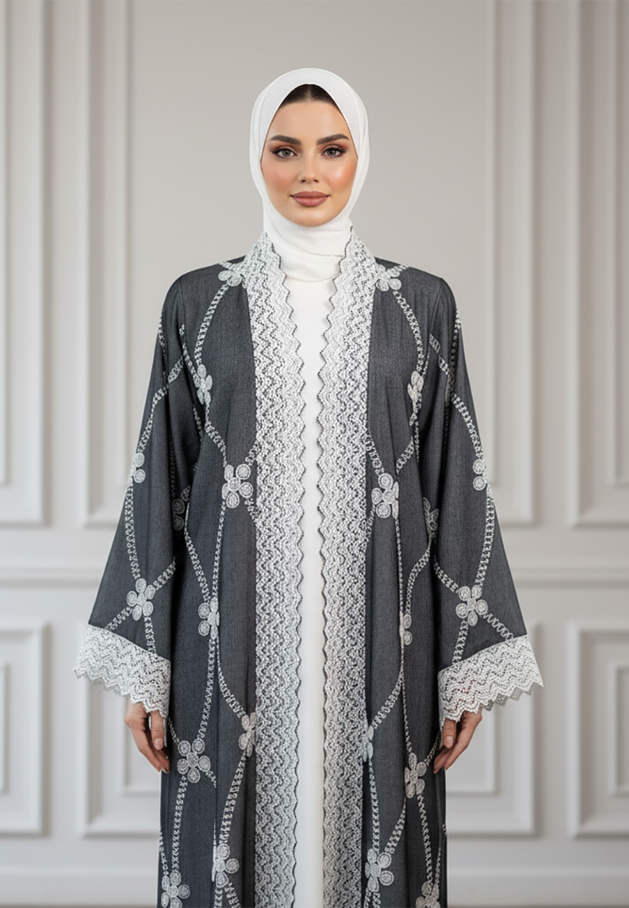 Lattice-Lace-Embroidered-Abaya-|-Linen-Blend-Fabric-926