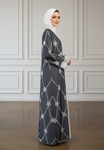 Lattice-Lace-Embroidered-Abaya-|-Linen-Blend-Fabric-926