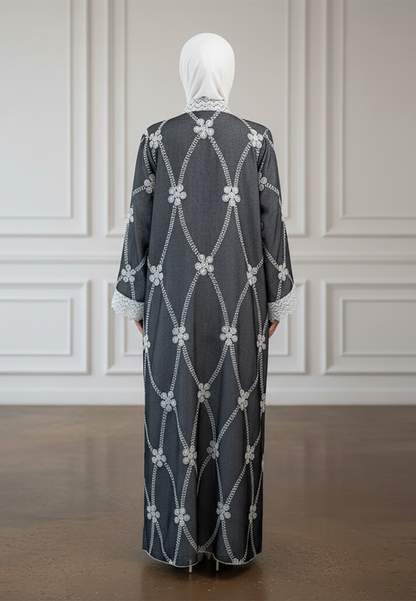 Lattice-Lace-Embroidered-Abaya-|-Linen-Blend-Fabric-926