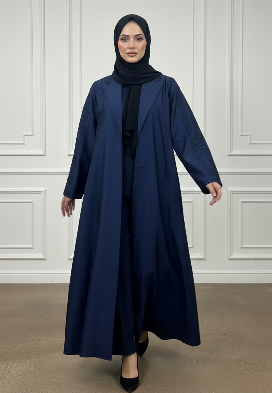Ruched-Sleeve-Abaya-|-Cotton-Blend-Fabric-929