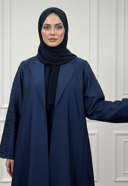 Ruched-Sleeve-Abaya-|-Cotton-Blend-Fabric-929