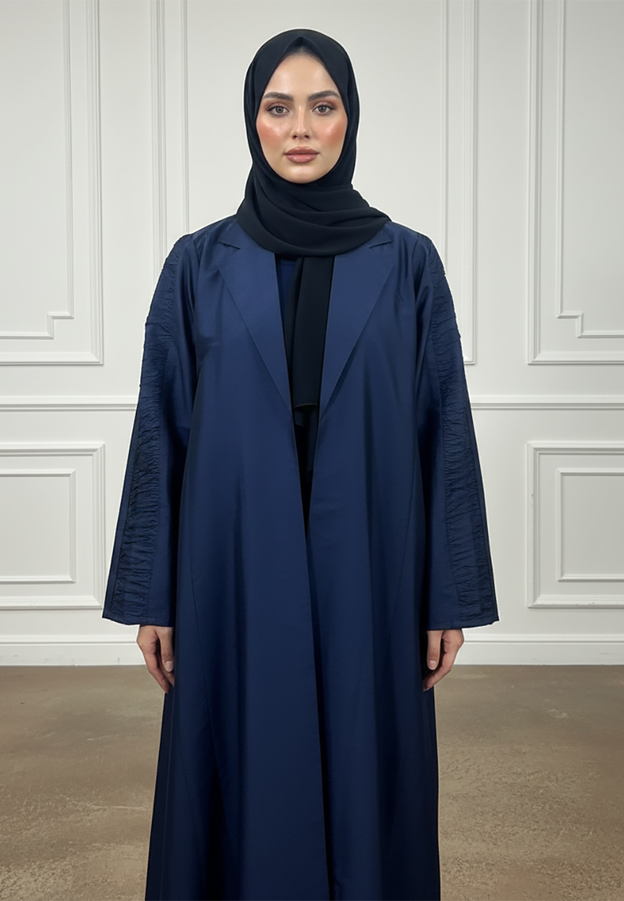Ruched-Sleeve-Abaya-|-Cotton-Blend-Fabric-929