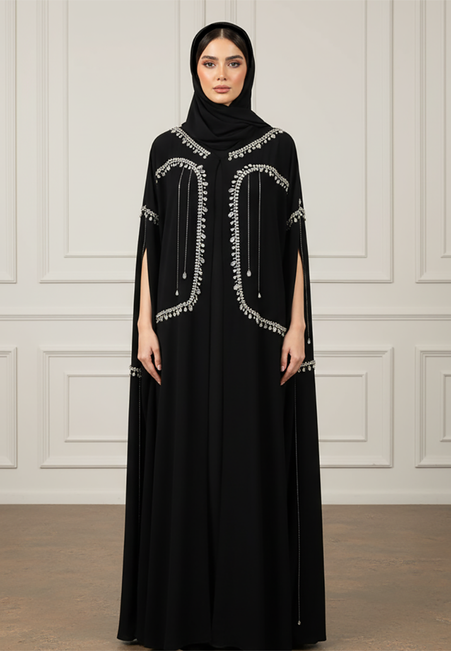 Beaded-Cape-Abaya-|Crepe-Fabric-930