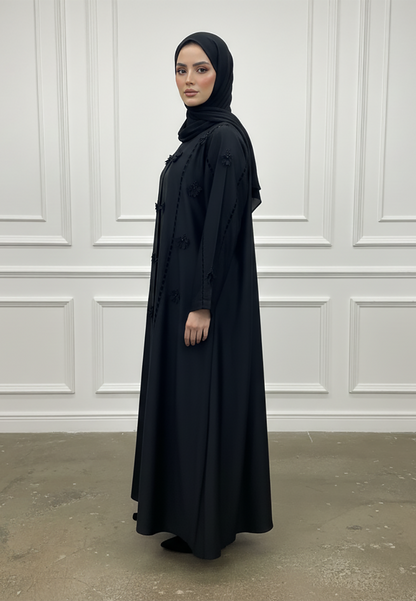 Floral-Applique-Abaya-|Linen-Blend-Fabric-932