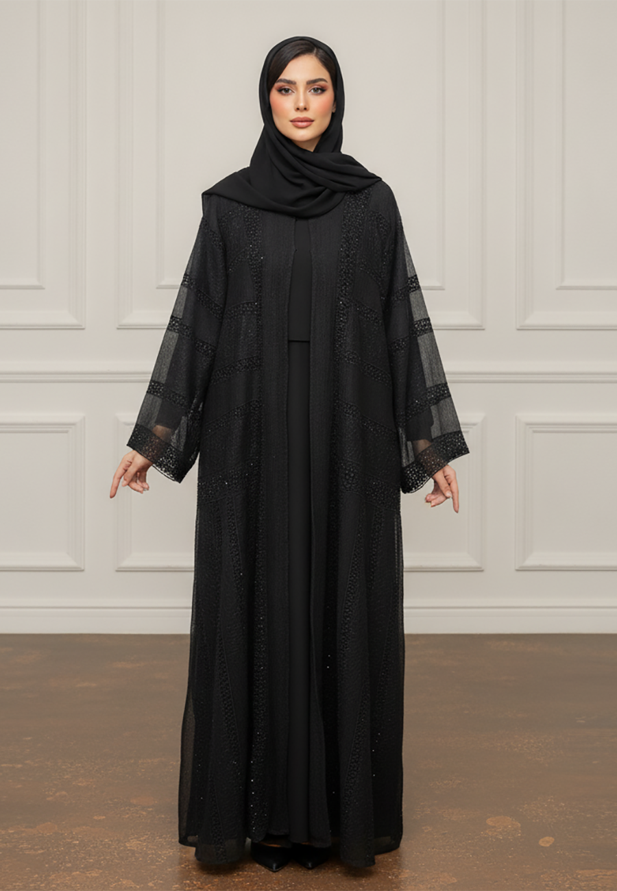 Textured-Organza-Abaya-|Organza-&-Crepe-Mix-935