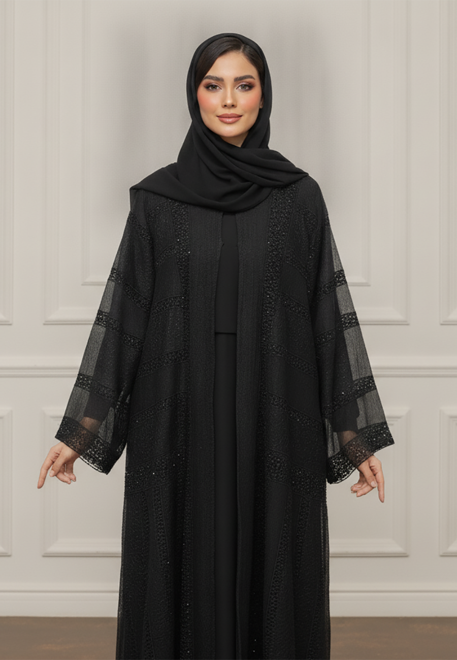 Textured-Organza-Abaya-|Organza-&-Crepe-Mix-935