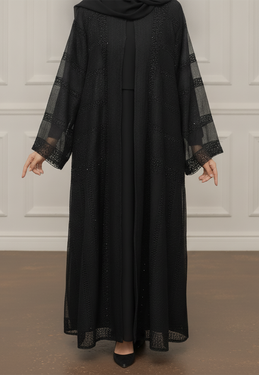 Textured-Organza-Abaya-|Organza-&-Crepe-Mix-935