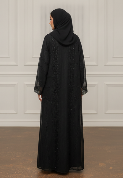 Textured-Organza-Abaya-|Organza-&-Crepe-Mix-935