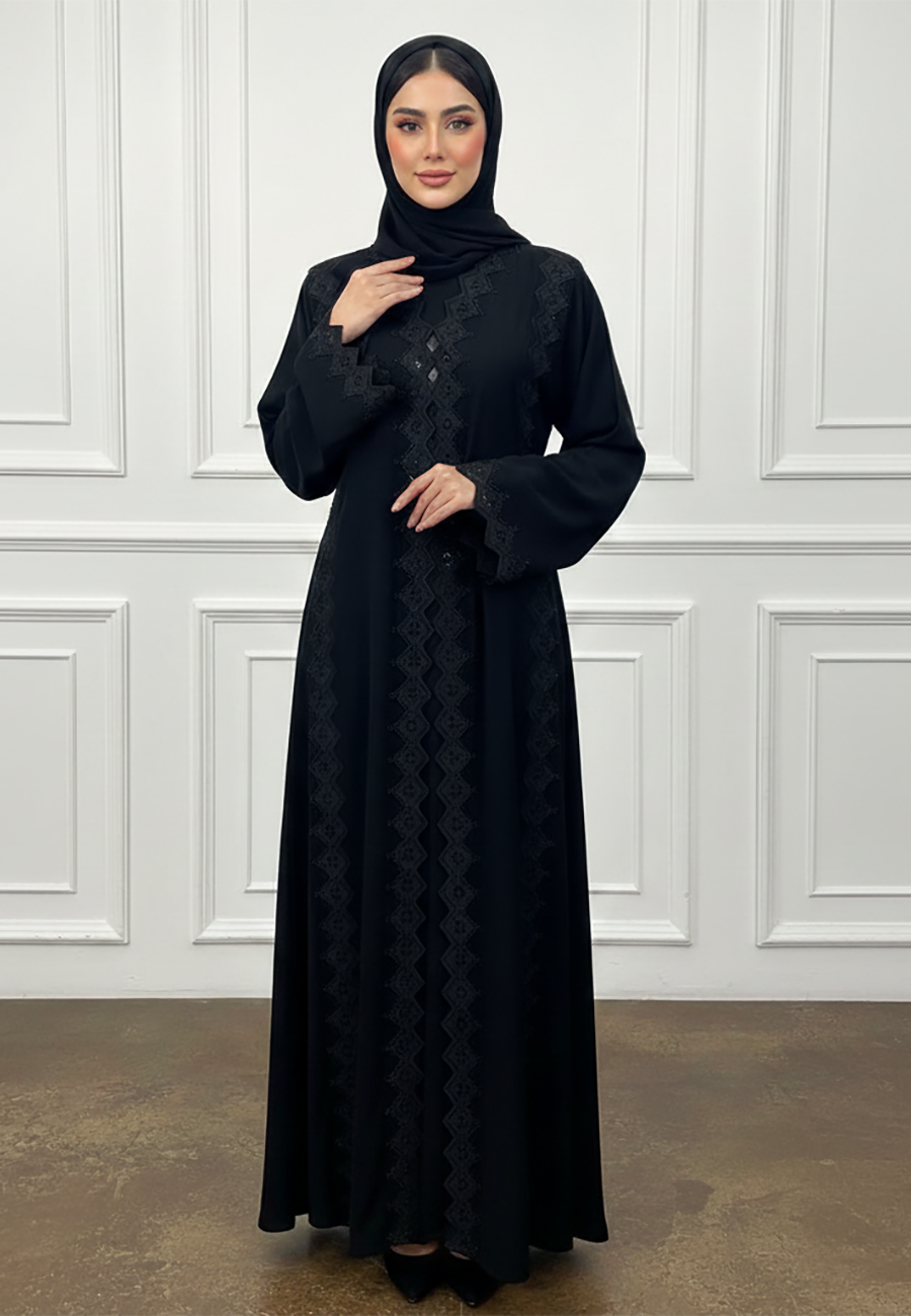 Geometric-Lace-Abaya-|-Nida-Fabric-936
