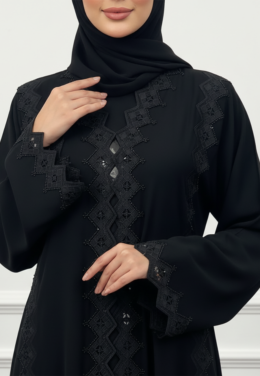 Geometric-Lace-Abaya-|-Nida-Fabric-936
