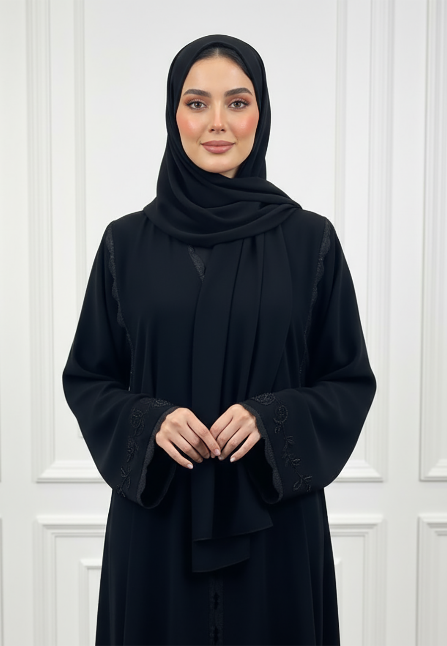 Braided-Accent-Abaya|Crepe-Fabric-937