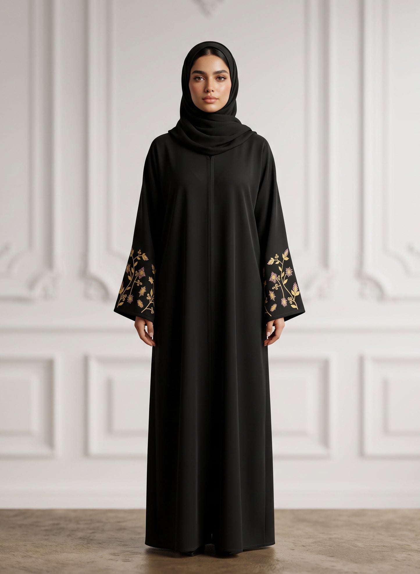 Golden-Flora-Embroidered-Abaya-|-Nida-Fabtic-946