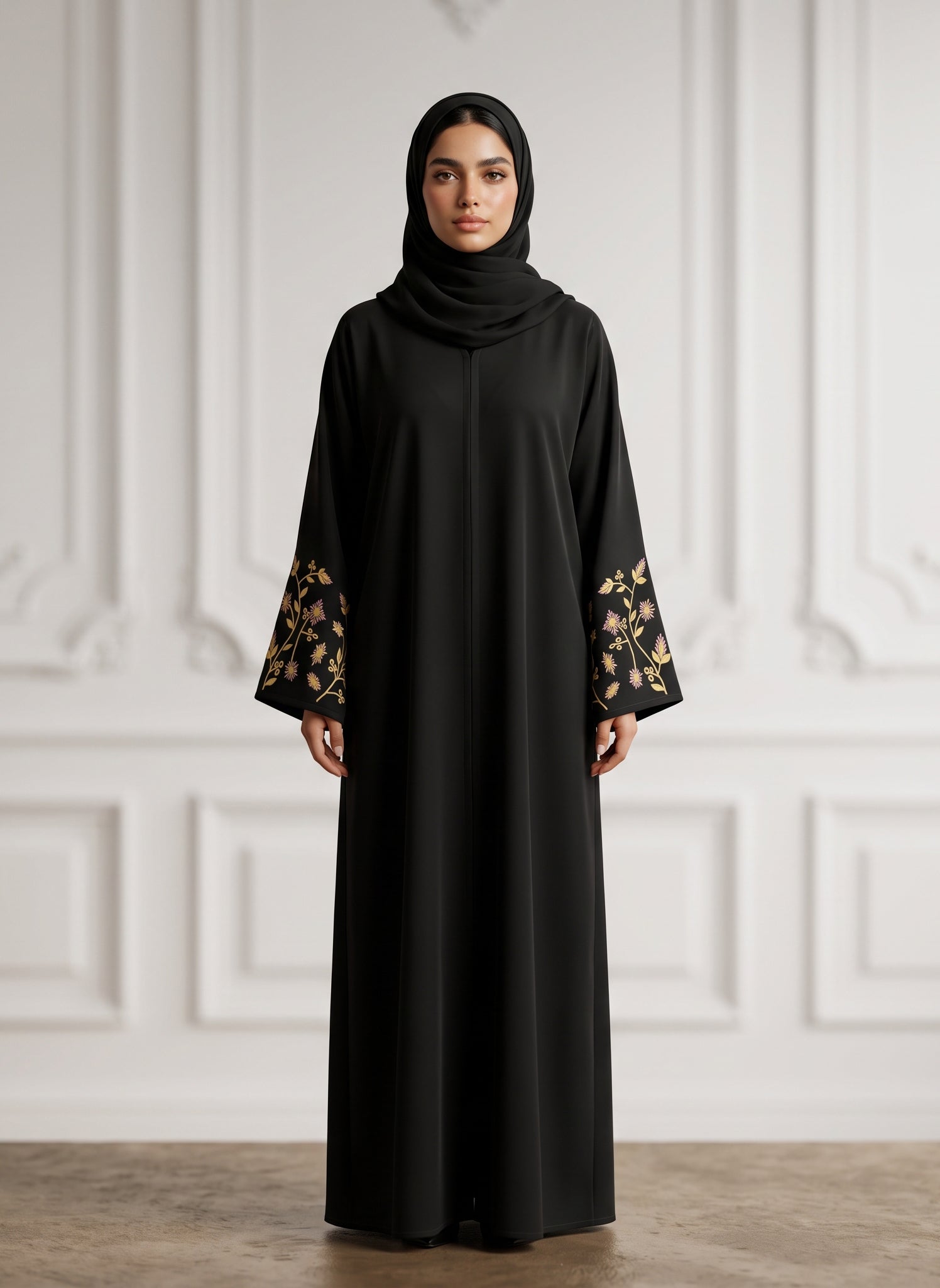 Golden-Flora-Embroidered-Abaya-|-Nida-Fabtic-946