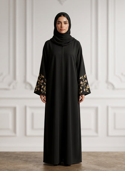 Golden-Flora-Embroidered-Abaya-|-Nida-Fabtic-946
