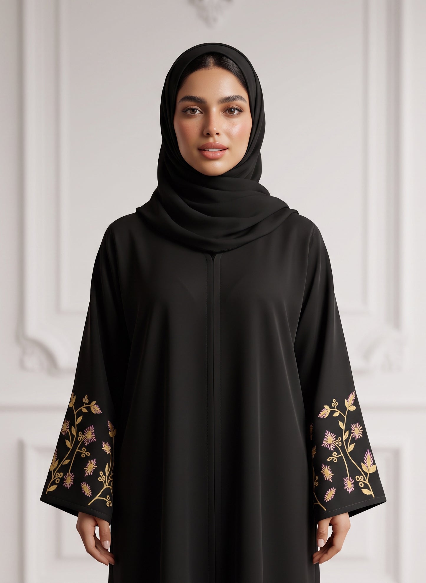 Golden-Flora-Embroidered-Abaya-|-Nida-Fabtic-946