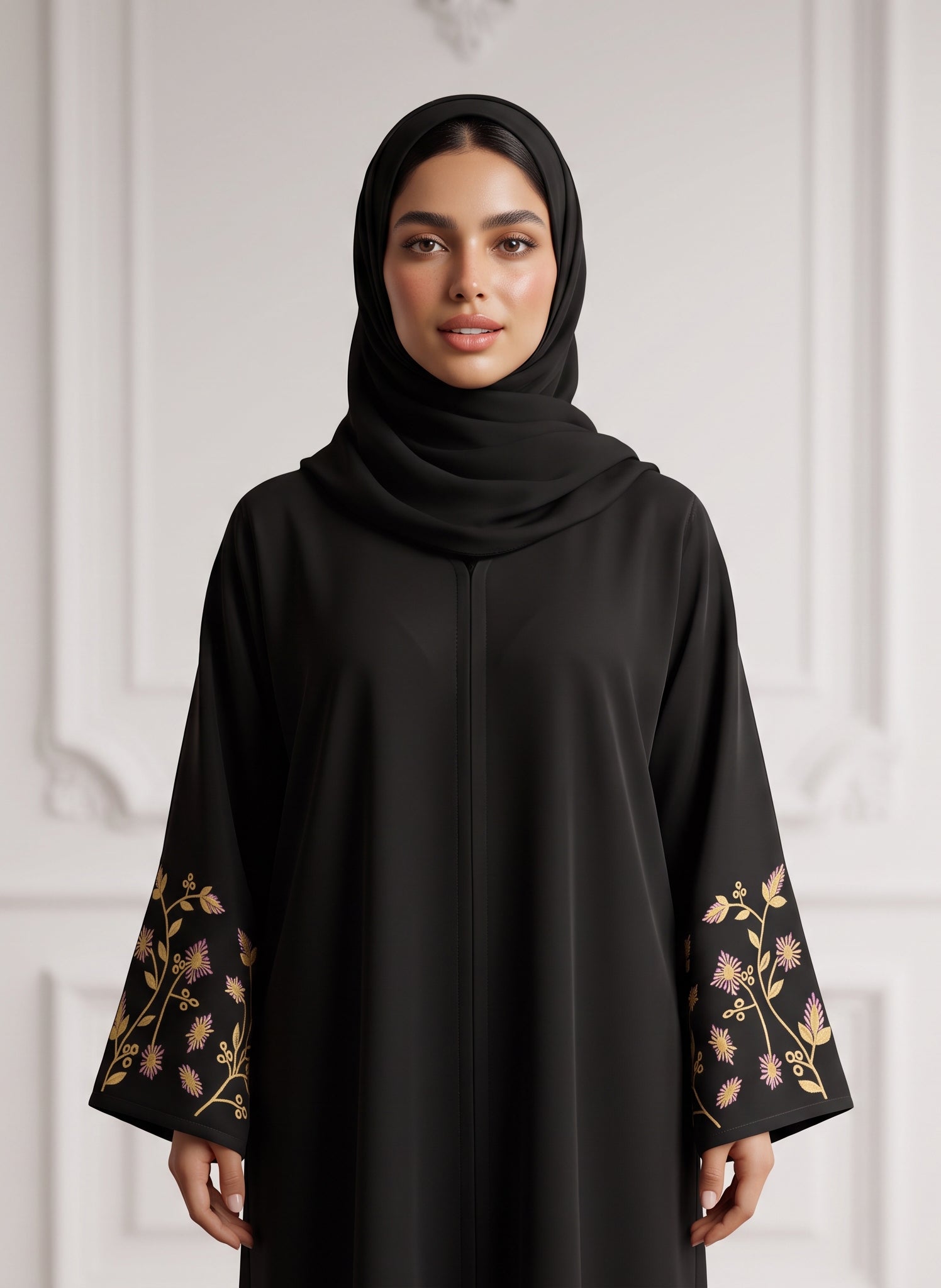 Golden-Flora-Embroidered-Abaya-|-Nida-Fabtic-946